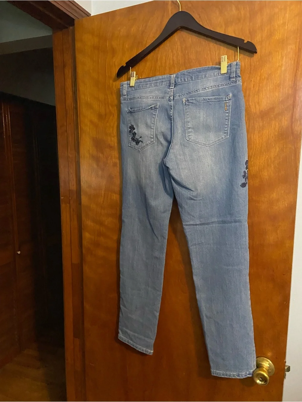 Vintage America Light Blue Skinny Jeans with Navy Floral Embroidery - Picture 2 of 3